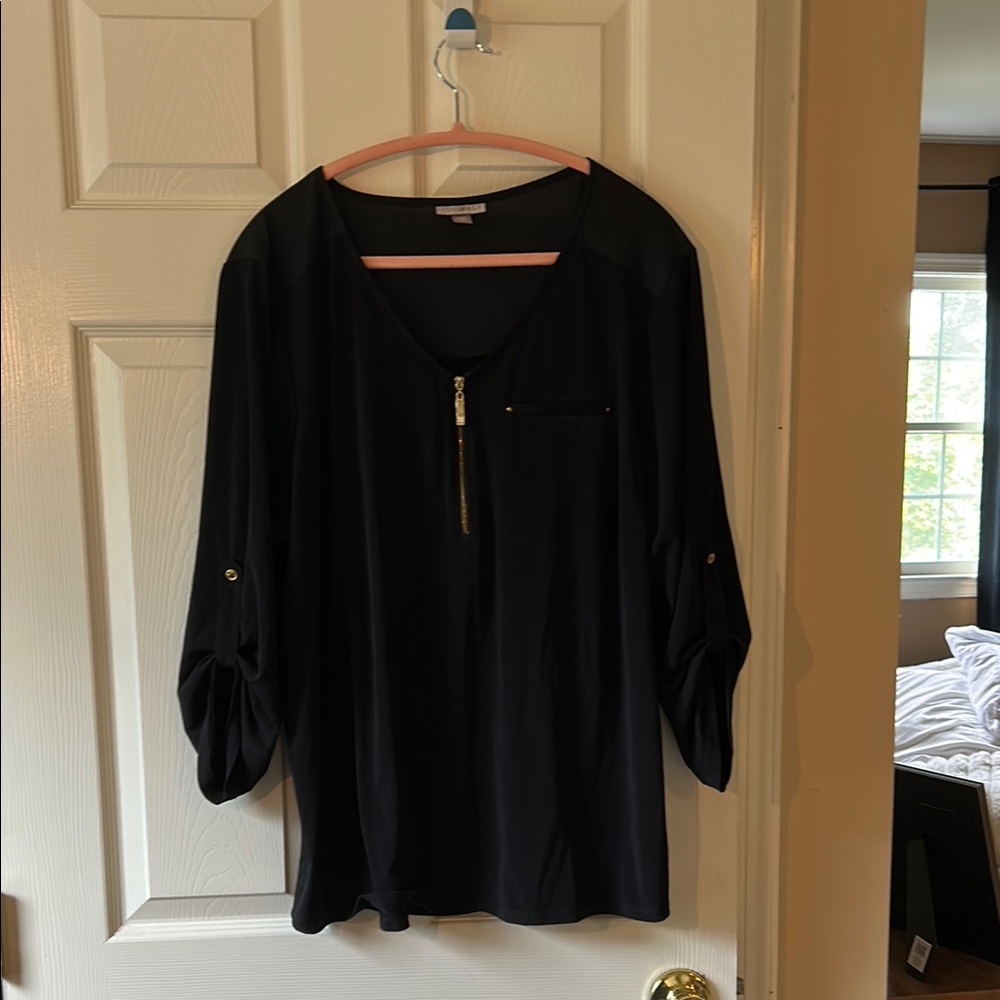 Roz & Ali Black 3/4 Sleeve Relaxed Blouse
